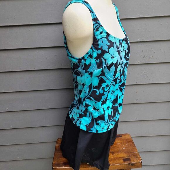 LeCove Blue Black One Piece Swim Suit size 14 - Picture 3 of 10